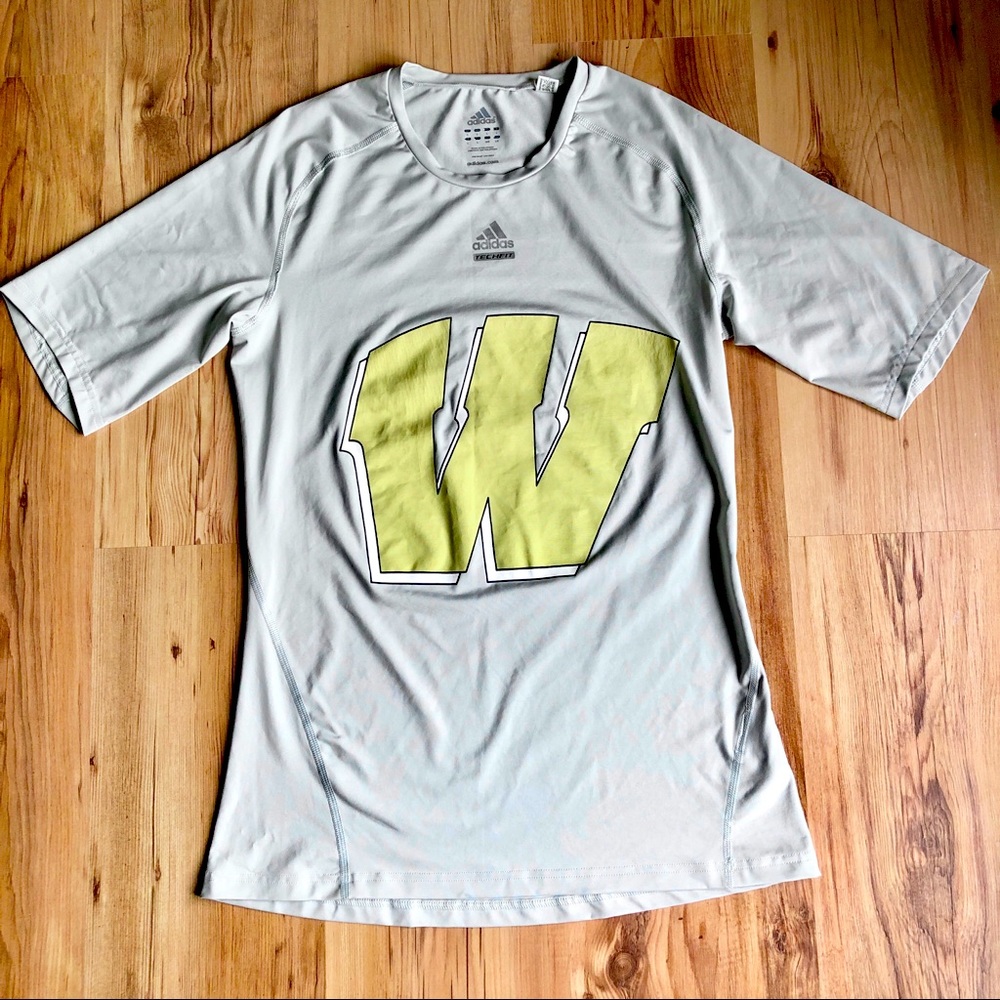 ADIDAS TechFit Powerweb ClimaLite Shirt Large Gray Half Sleeve Active Top Men’s
